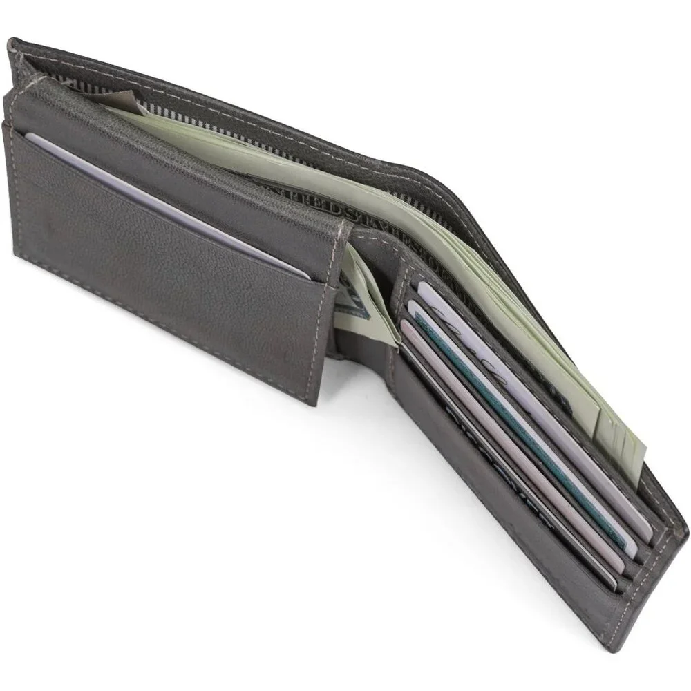Mens Leather Wallet With Attached Flip Pocket, Grey (Fine Break), One Size